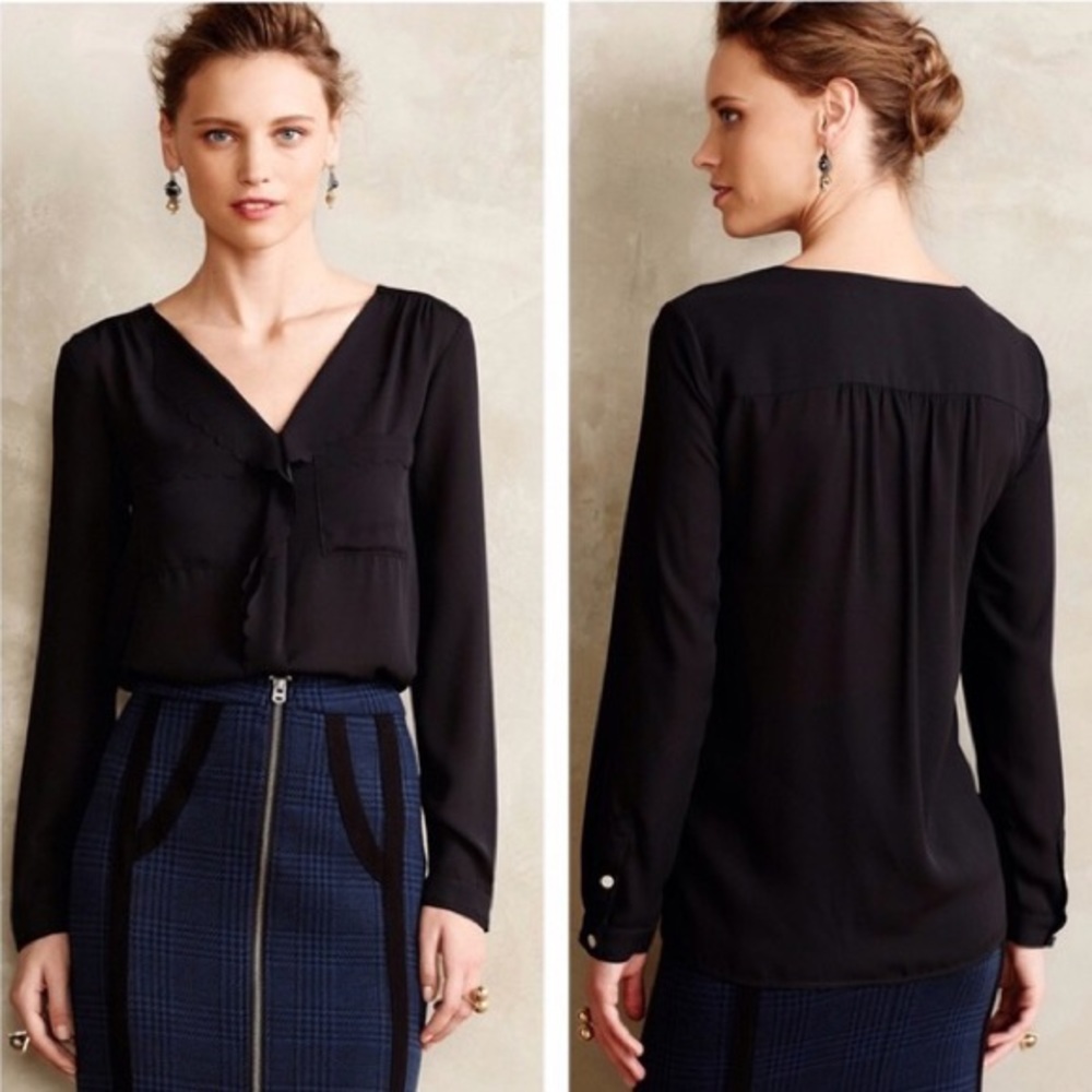 Anthropologie Black Remi Scalloped Blouse 4